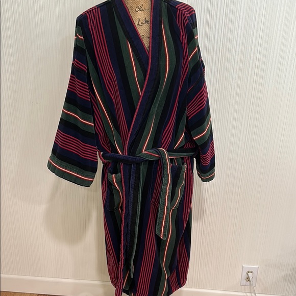 Vintage Norm Thompson Striped Robe - Green, Red, Blue 100% Cotton Made in Brazil - Picture 1 of 12